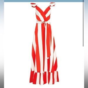 Alice + Olivia Fernanda Flutter-Straps Wide-Stripe Cotton Maxi Dress